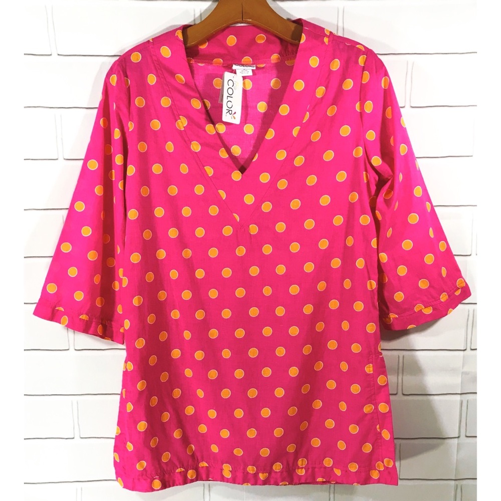 All For Color Polka Dot Tunic Dress Shirt Blouse